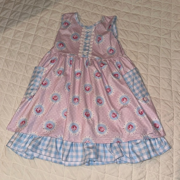 nwot Checker Floral Polka Dot Twirl Dress Girls 7T - Picture 1 of 5